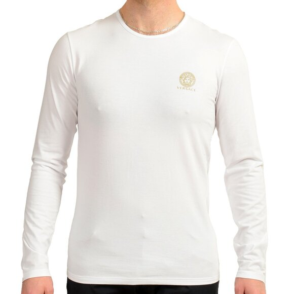 Versace Men's White Gold Logo Print Crewneck T-Shirt Versace sz 3 US XS IT 46 - Picture 1 of 6